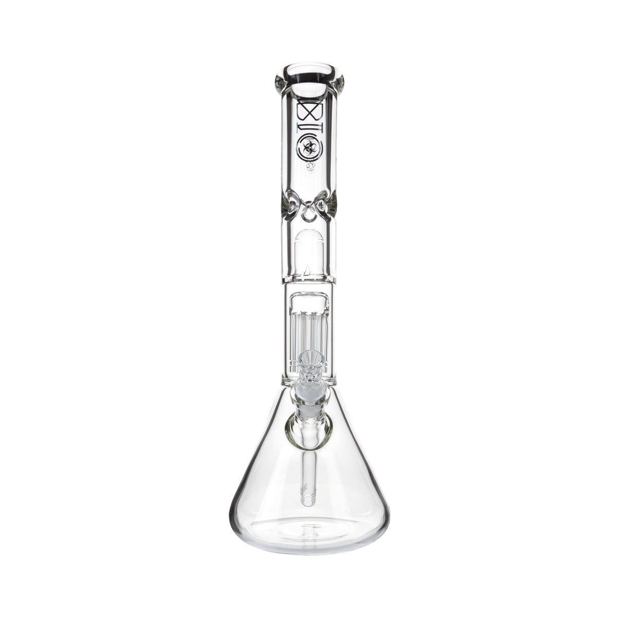 BIO Glass | 16" Single Chamber 10-Arm Tree + Splash Guard Heavy Beaker | 50mm x 9mm - Black