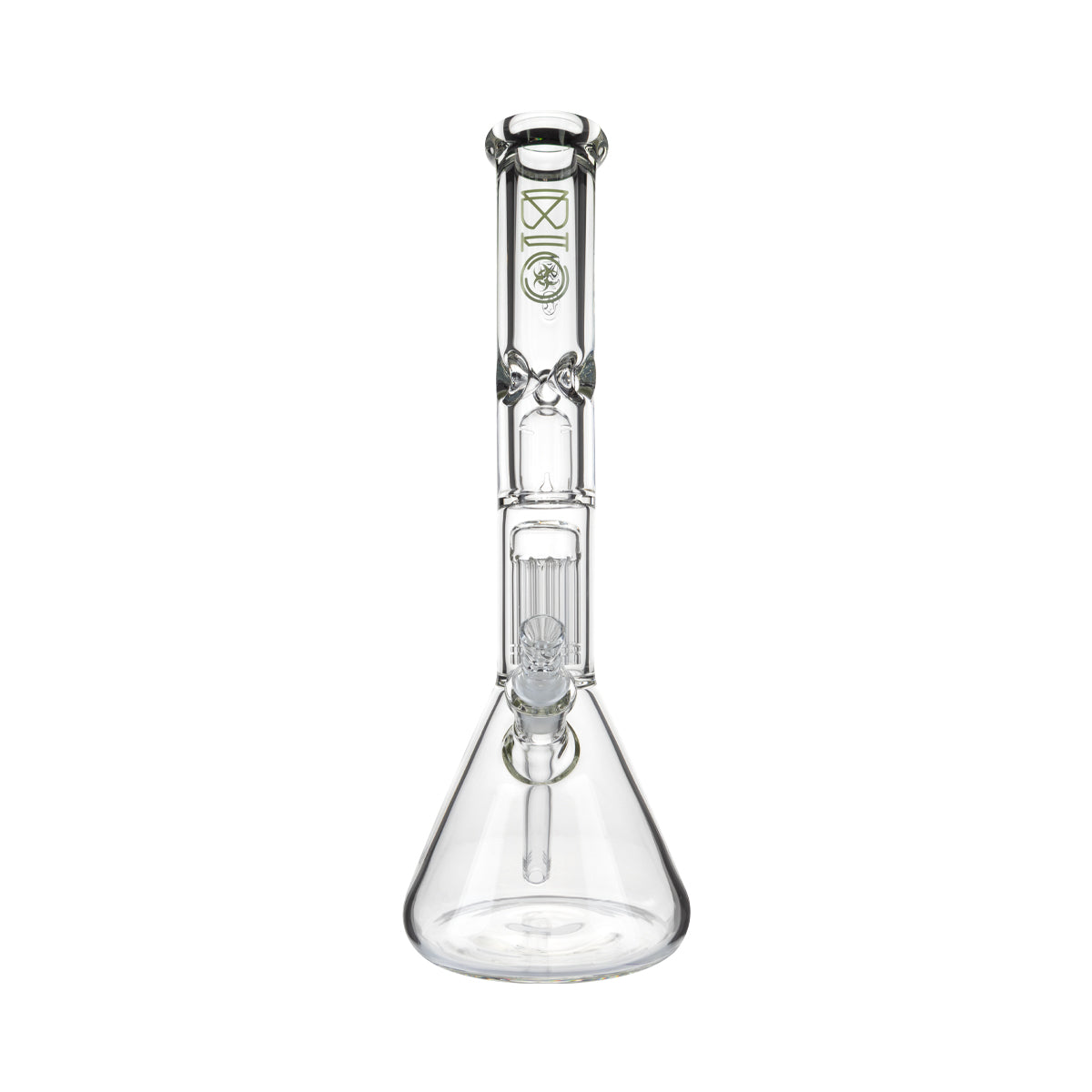 BIO Glass | 16" Single Chamber 10-Arm Tree + Splash Guard Heavy Beaker | 50mm x 9mm - Green