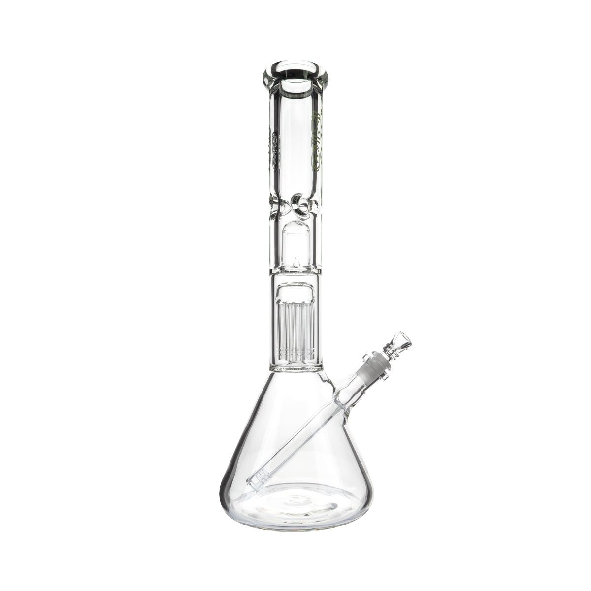 BIO Glass | 16" Single Chamber 10-Arm Tree + Splash Guard Heavy Beaker | 50mm x 9mm - Green