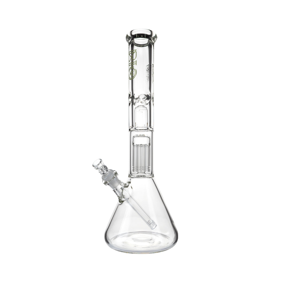 BIO Glass | 16" Single Chamber 10-Arm Tree + Splash Guard Heavy Beaker | 50mm x 9mm - Green