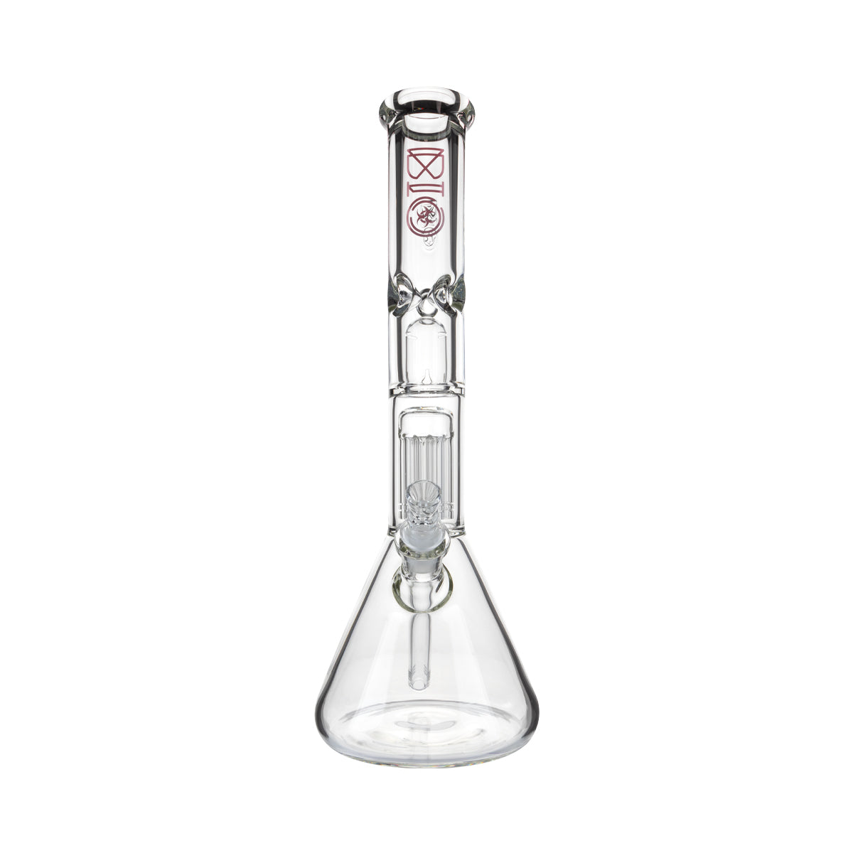 BIO Glass | 16" Single Chamber 10-Arm Tree + Splash Guard Heavy Beaker | 50mm x 9mm - Red