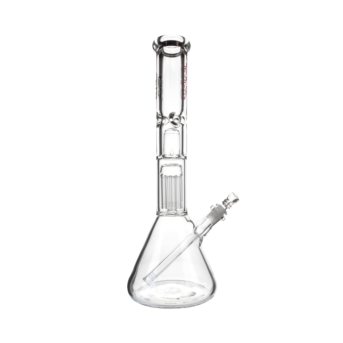 BIO Glass | 16" Single Chamber 10-Arm Tree + Splash Guard Heavy Beaker | 50mm x 9mm - Red