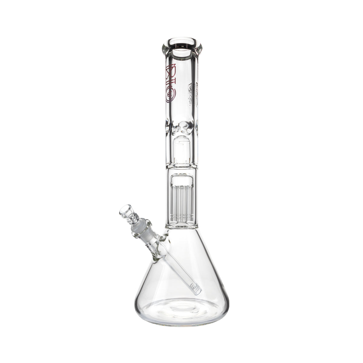 BIO Glass | 16" Single Chamber 10-Arm Tree + Splash Guard Heavy Beaker | 50mm x 9mm - Red