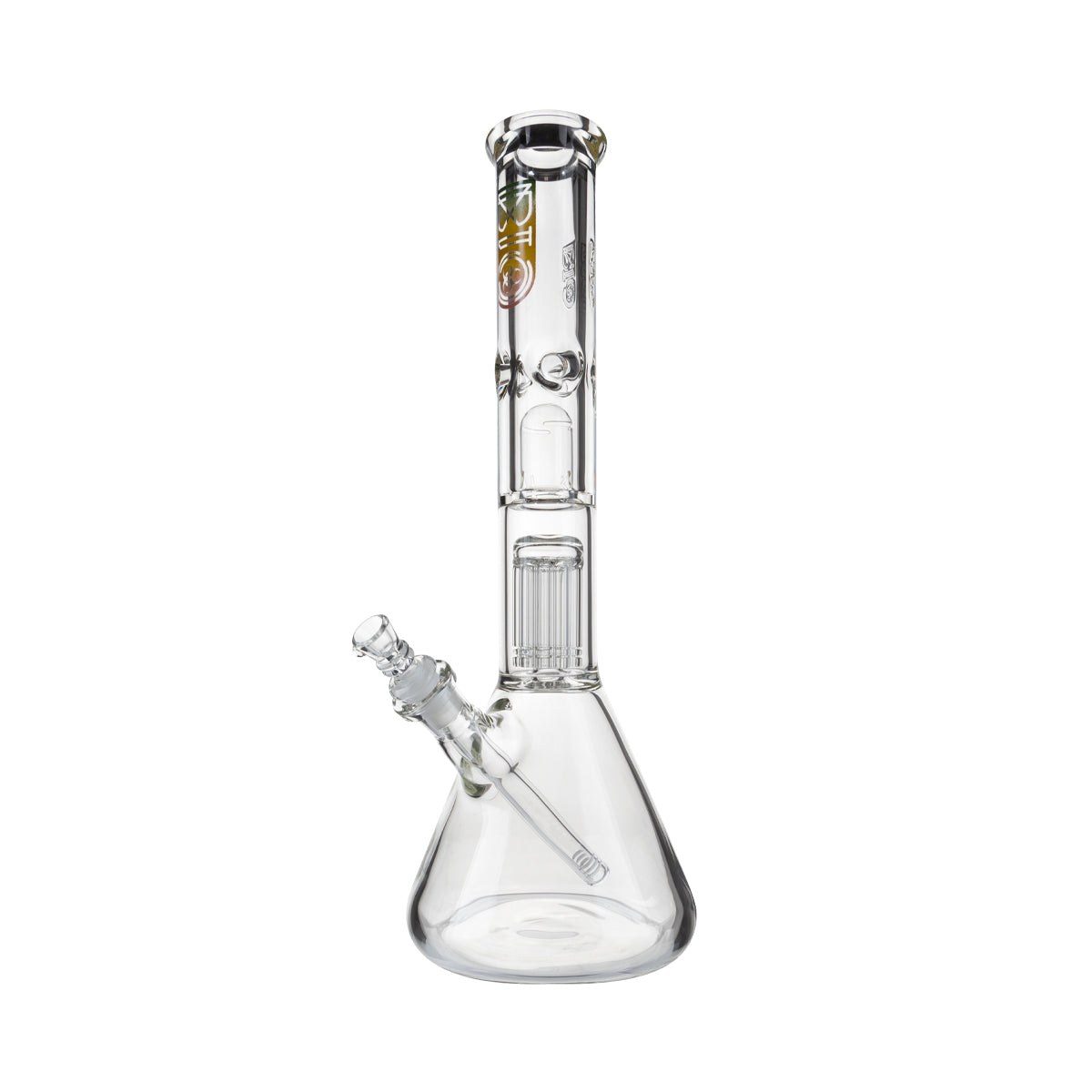 BIO Glass | 16" Single Chamber 10-Arm Tree + Splash Guard Heavy Beaker | 50mm x 9mm - Rasta