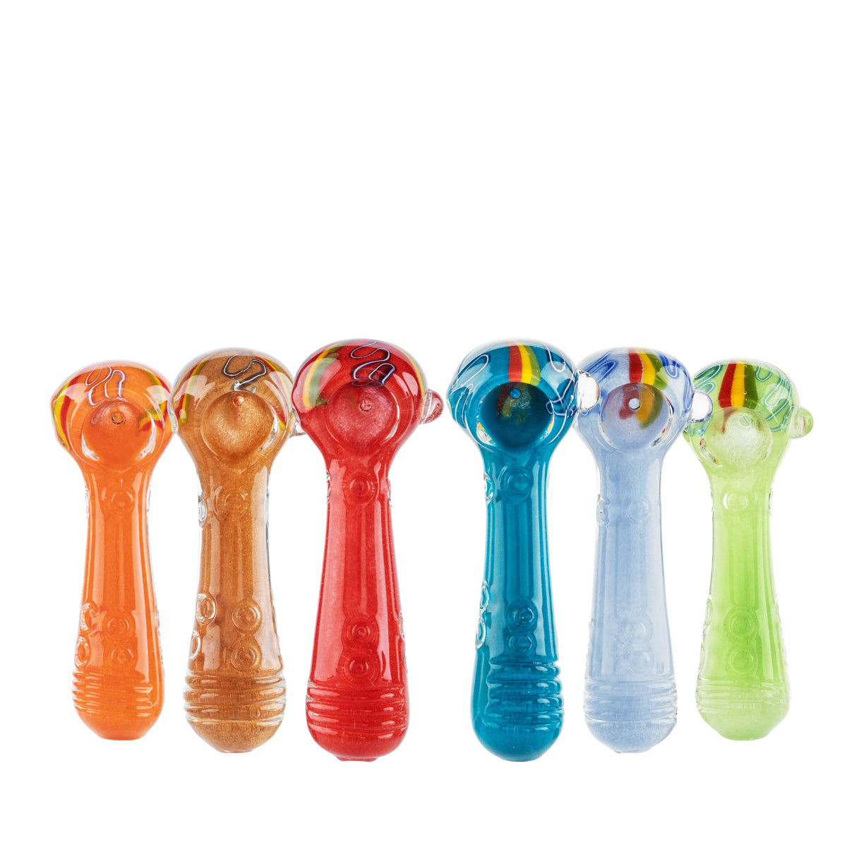 4" Glass Marble Spoon with Rasta Stripes - Assorted Colors - High Life Goods - Orange - Brown - Red - Cyan Blue - Periwinkle Powder Blue - Mint Green