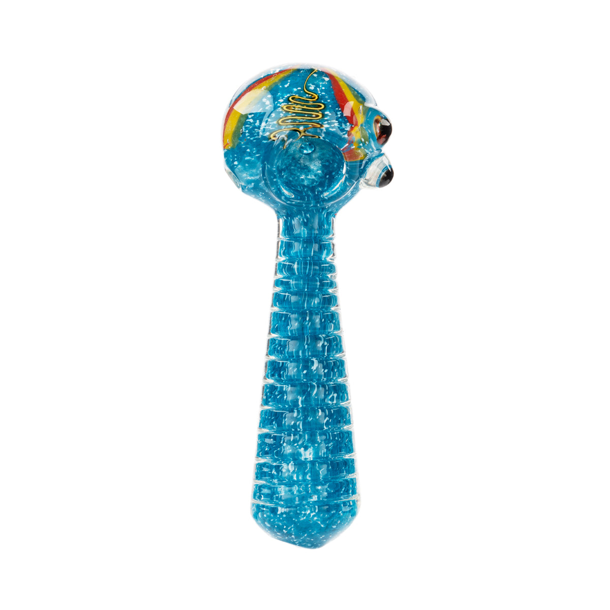 4” Classic Glass Spoon Heavy Frit w/ Dichro Hand Pipe - Assorted Colors - High Life Goods - Cyan Blue