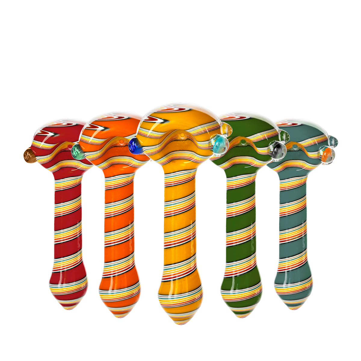 4" Heavy Striped Classic Spoon Hand Pipe - Assorted Colors - High Life Goods - Group