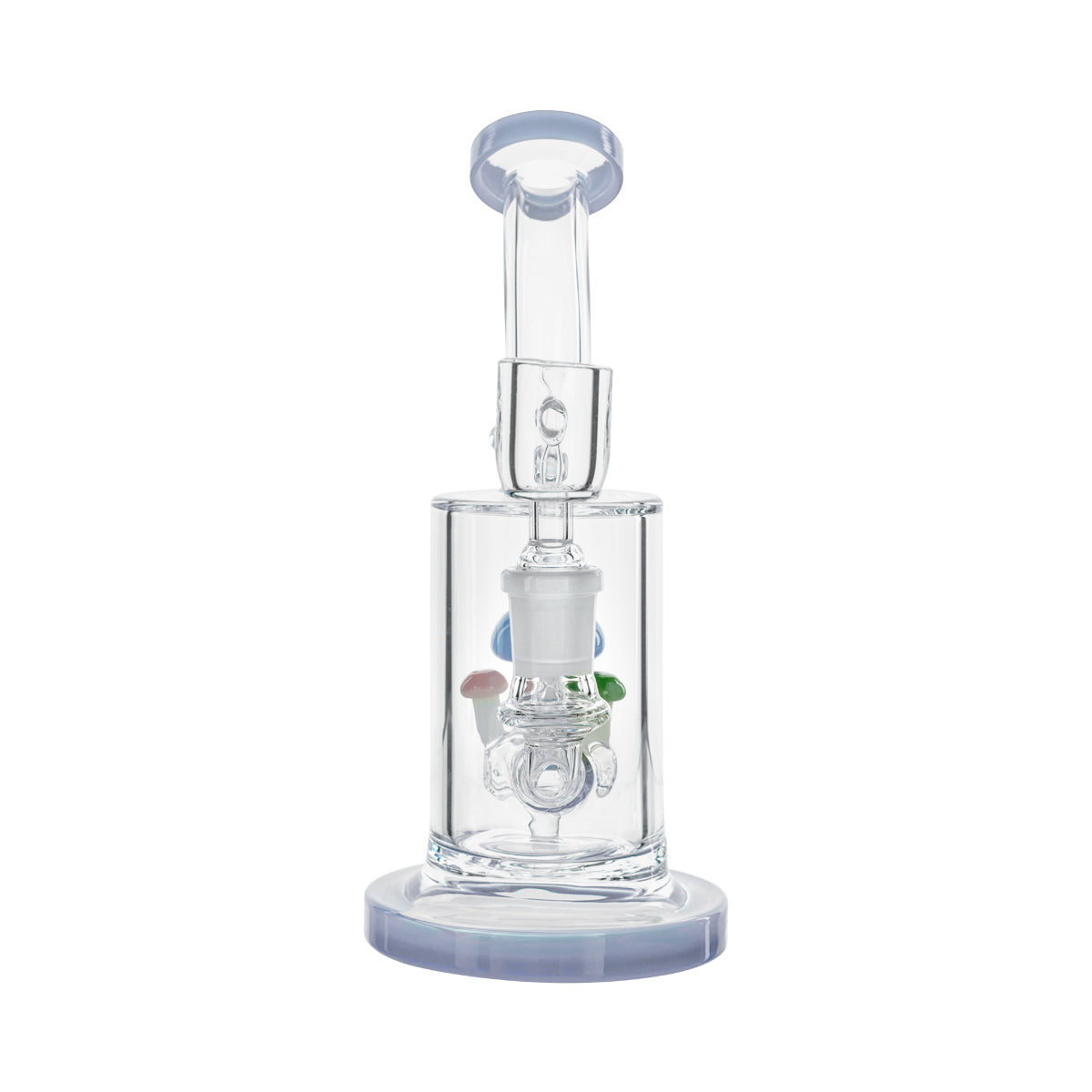 7" Dab Rig w/ Glass Mushrooms on Perc - Various Colors - High Life Goods - Milk Blue