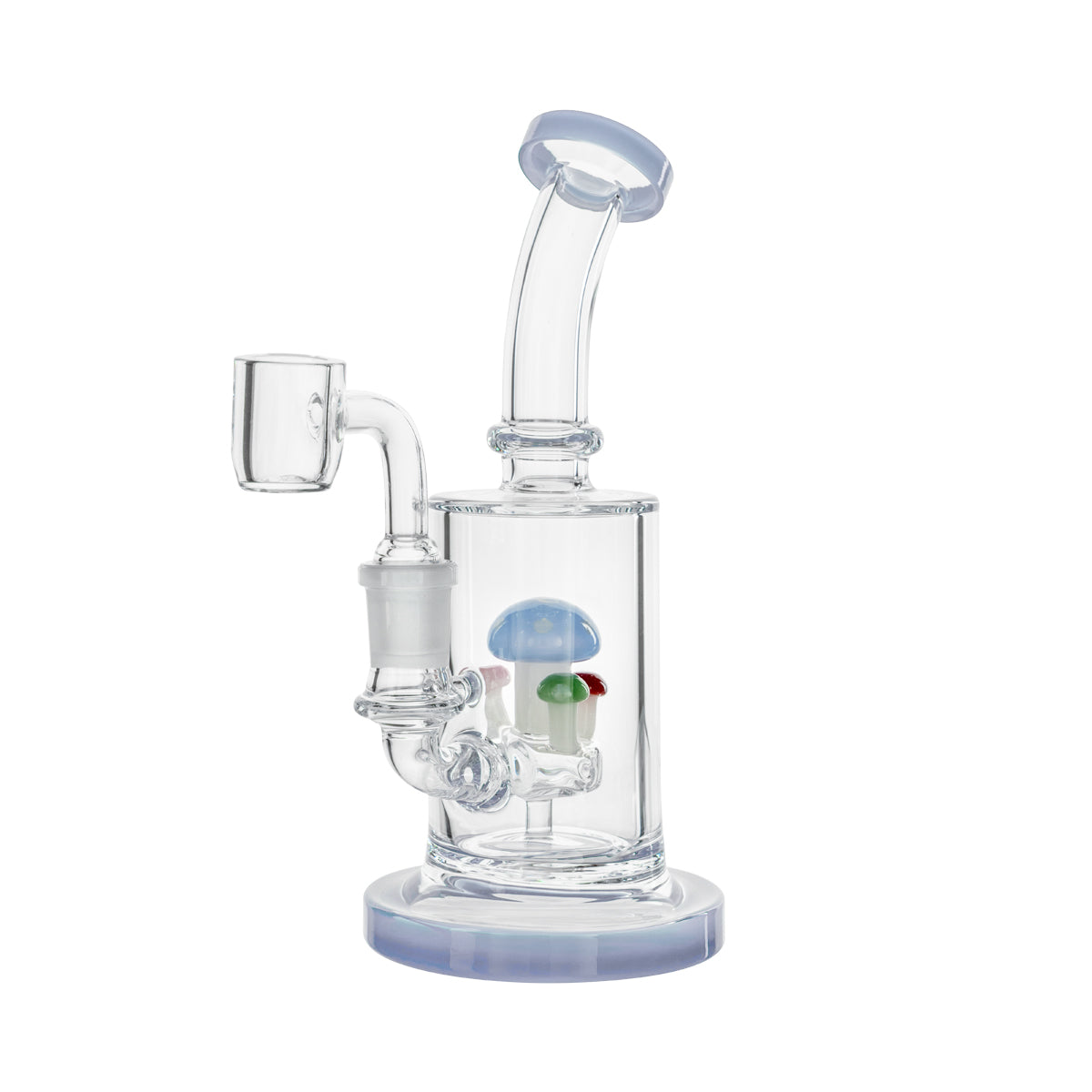 7" Dab Rig w/ Glass Mushrooms on Perc - Various Colors - High Life Goods - Milk Blue