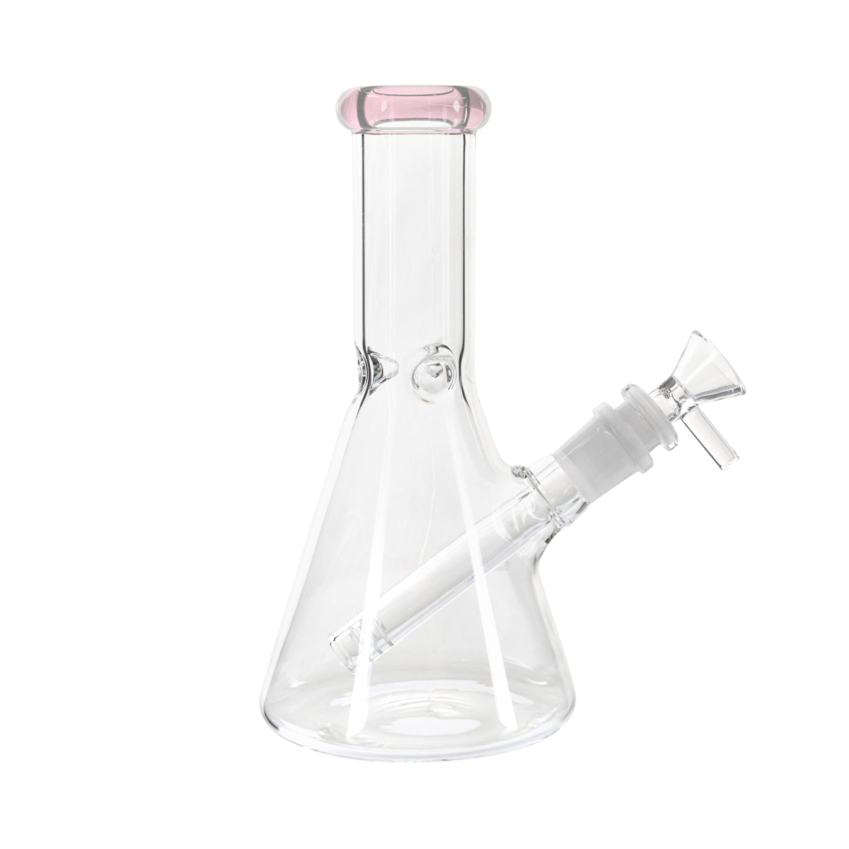 8" 5mm Color Trim Beaker Waterpipe - Various Colors - High Life Goods - Pink Trim Beaker