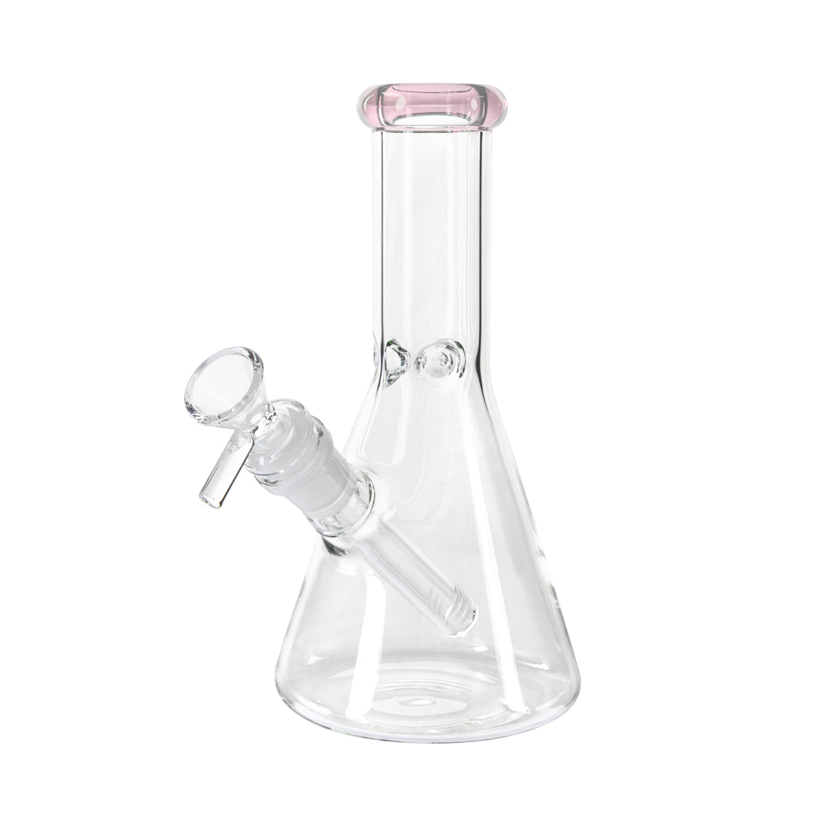 8" 5mm Color Trim Beaker Waterpipe - Various Colors - High Life Goods - Pink Trim Beaker