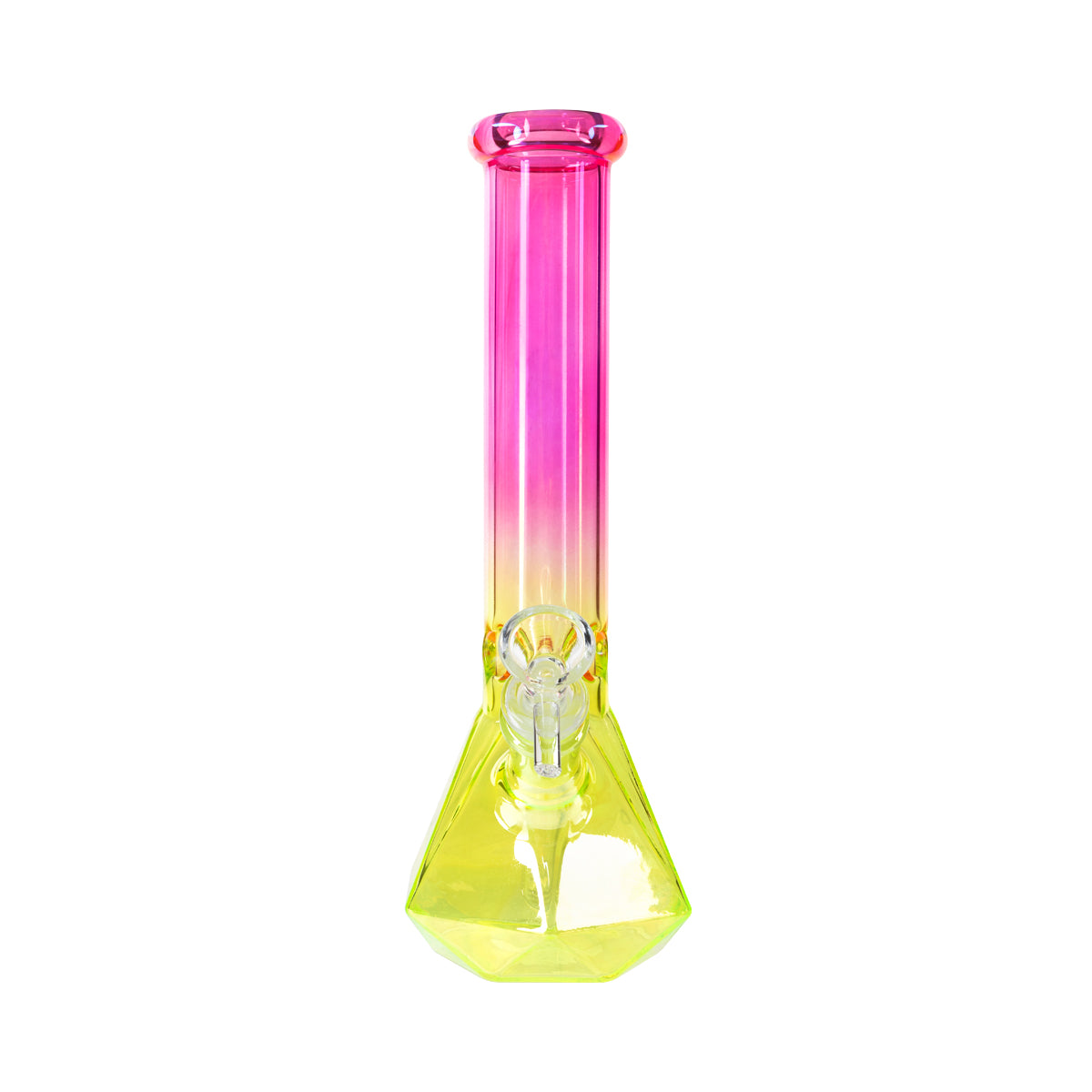 10" 4mm Hexagon Base Beaker Waterpipe - Assorted Colors - High Life Goods - Hot Pink and Yellow