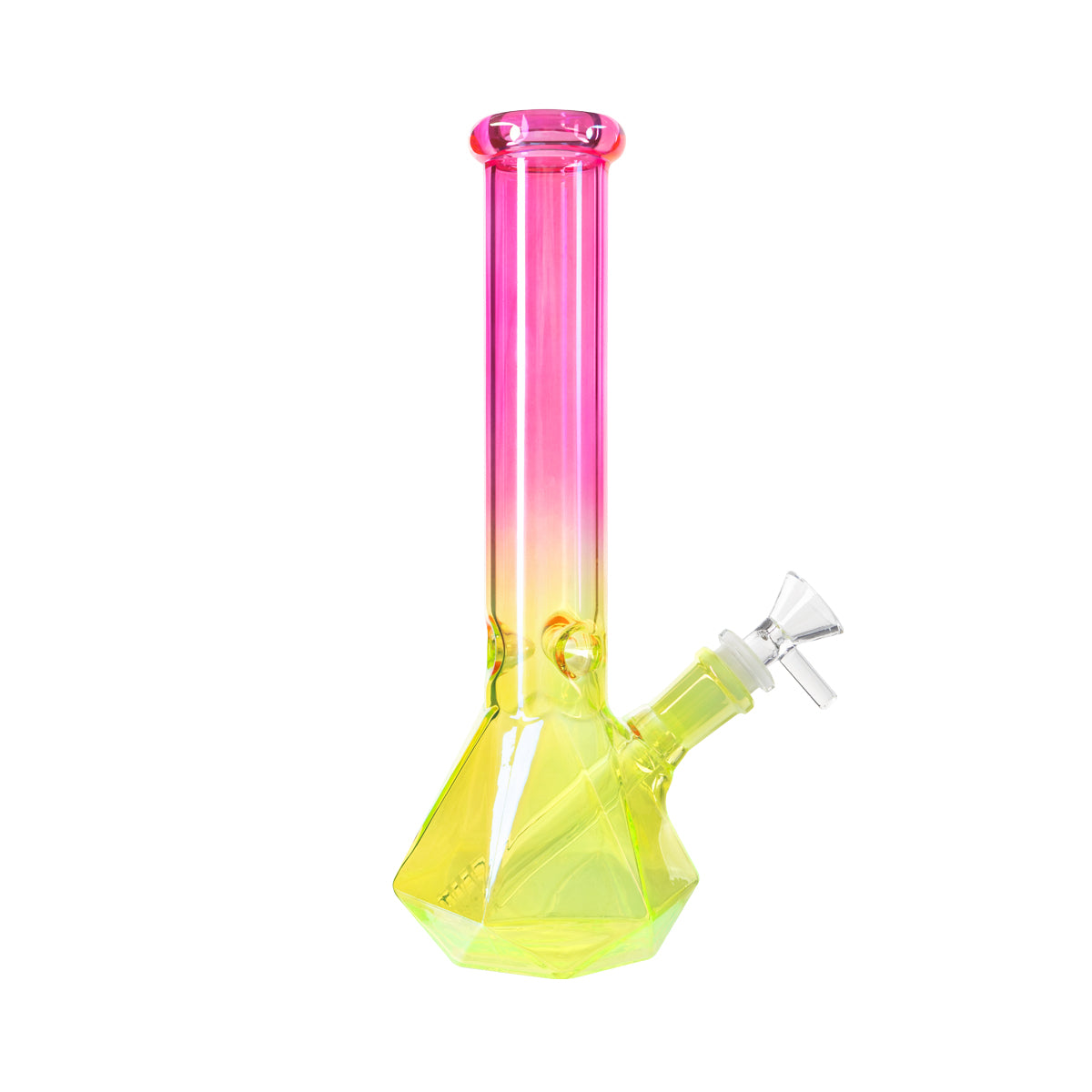 10" 4mm Hexagon Base Beaker Waterpipe - Assorted Colors - High Life Goods - Hot Pink and Yellow