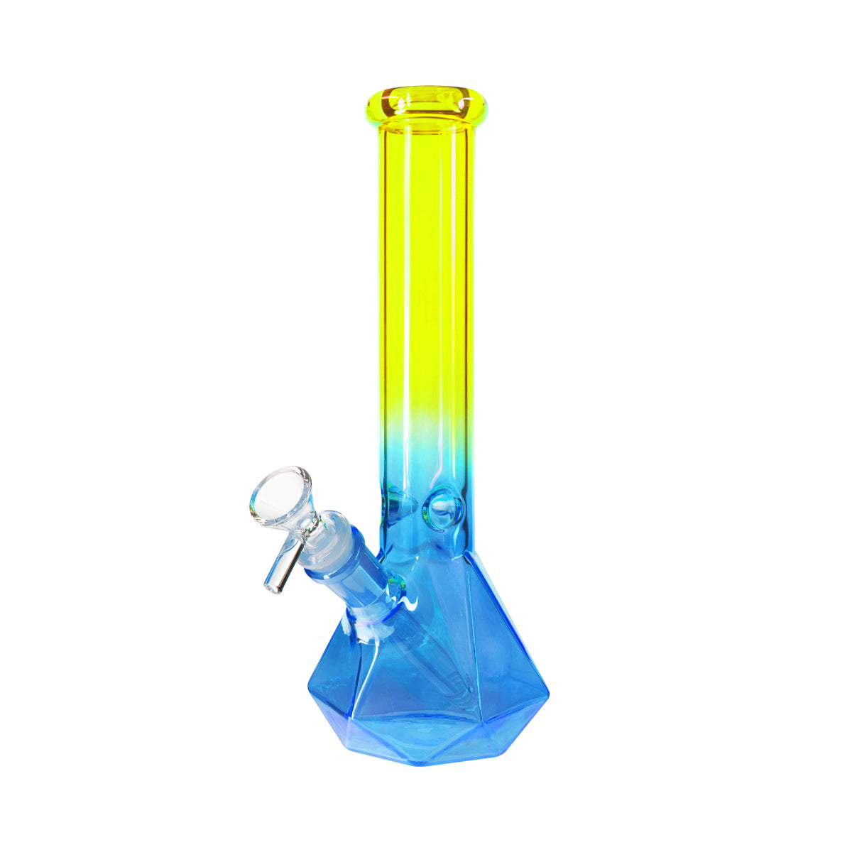 10" 4mm Hexagon Base Beaker Waterpipe - Assorted Colors - High Life Goods - Electric Yellow and Cyan Blue