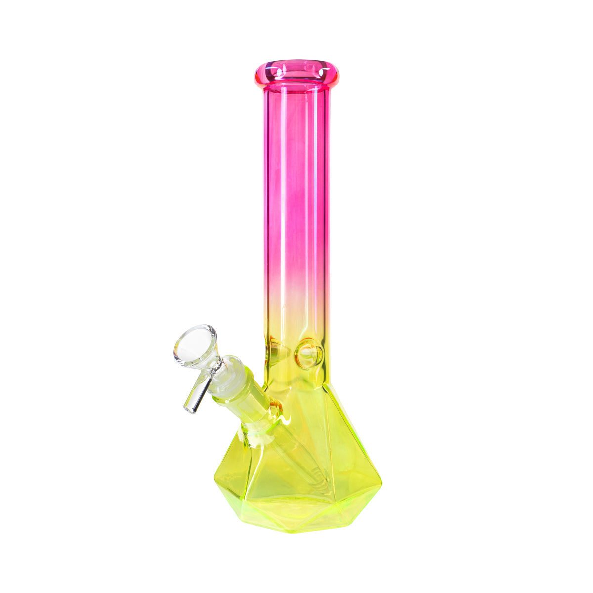 10" 4mm Hexagon Base Beaker Waterpipe - Assorted Colors - High Life Goods - Hot Pink and Yellow