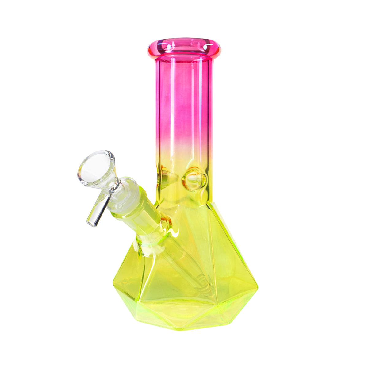 7" 4mm Hexagon Base Beaker Waterpipe - Assorted Colors - High Life Goods - Hot Pink / Electric Yellow