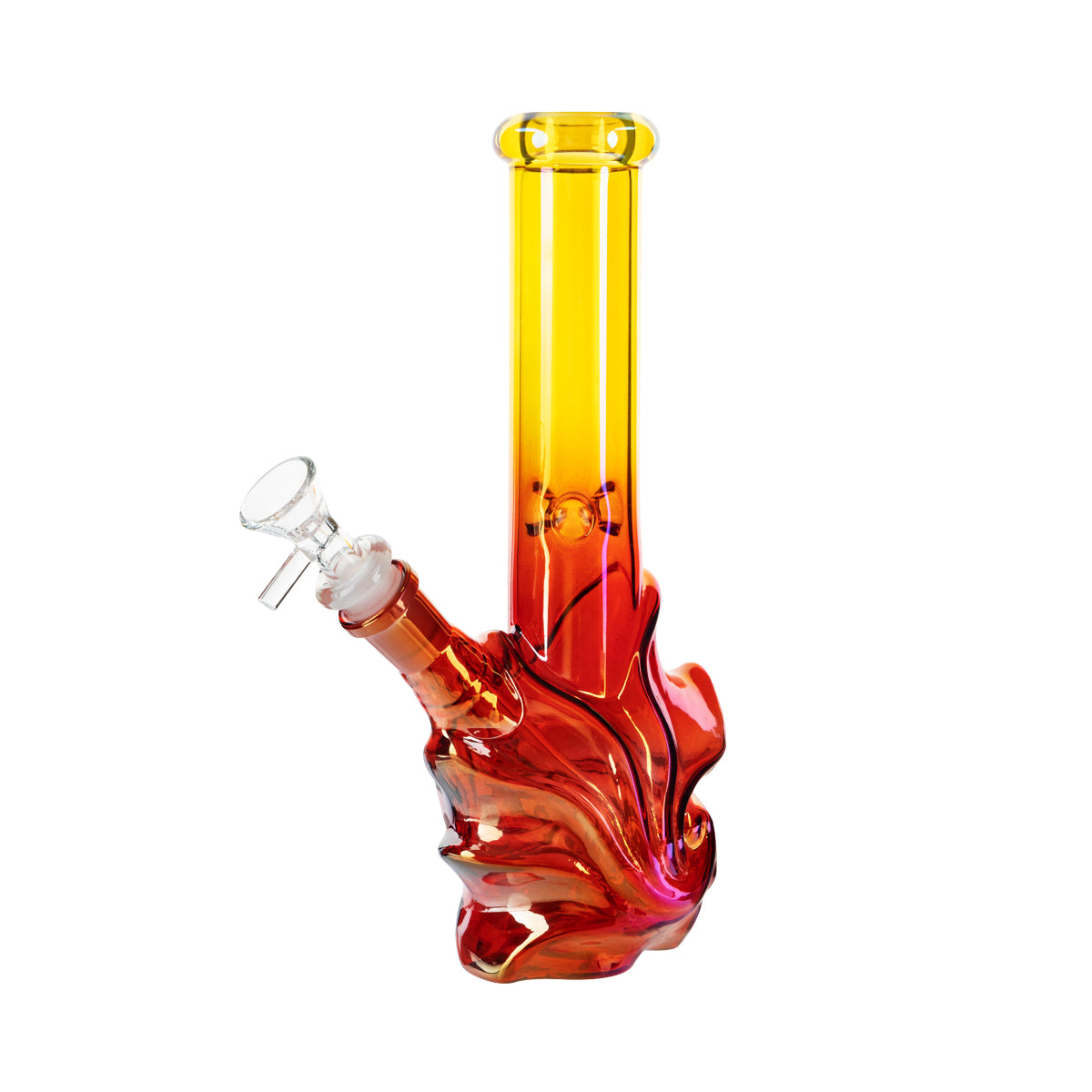 10" 4mm Wave Base Beaker Waterpipe - Assorted Colors - High Life Goods - Lemon Yellow / Ruby Red