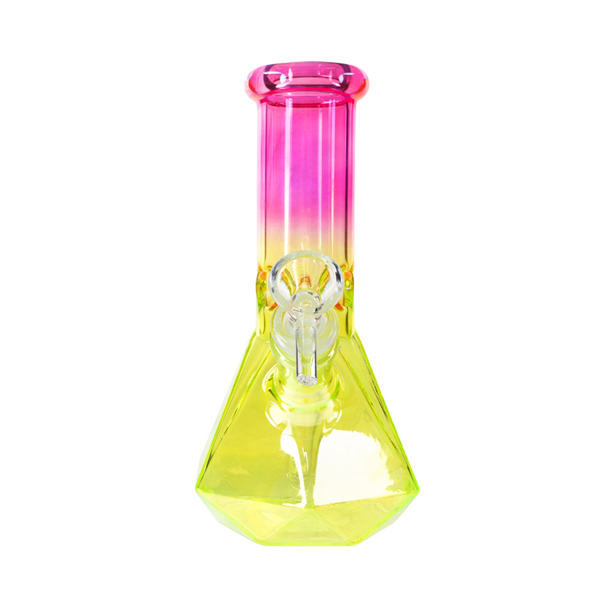 7" 4mm Hexagon Base Beaker Waterpipe - Assorted Colors - High Life Goods - Hot Pink / Electric Yellow