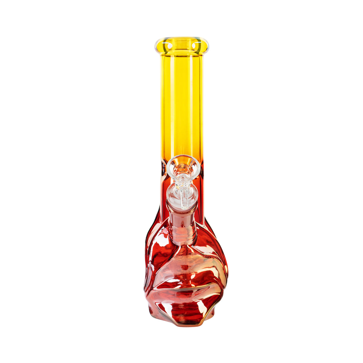 10" 4mm Wave Base Beaker Waterpipe - Assorted Colors - High Life Goods - Lemon Yellow / Ruby Red