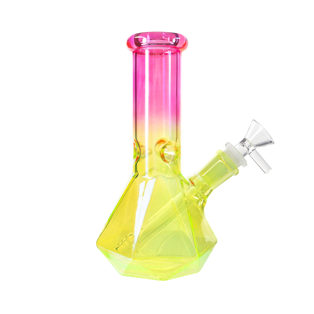 7" 4mm Hexagon Base Beaker Waterpipe - Assorted Colors - High Life Goods - Hot Pink / Electric Yellow