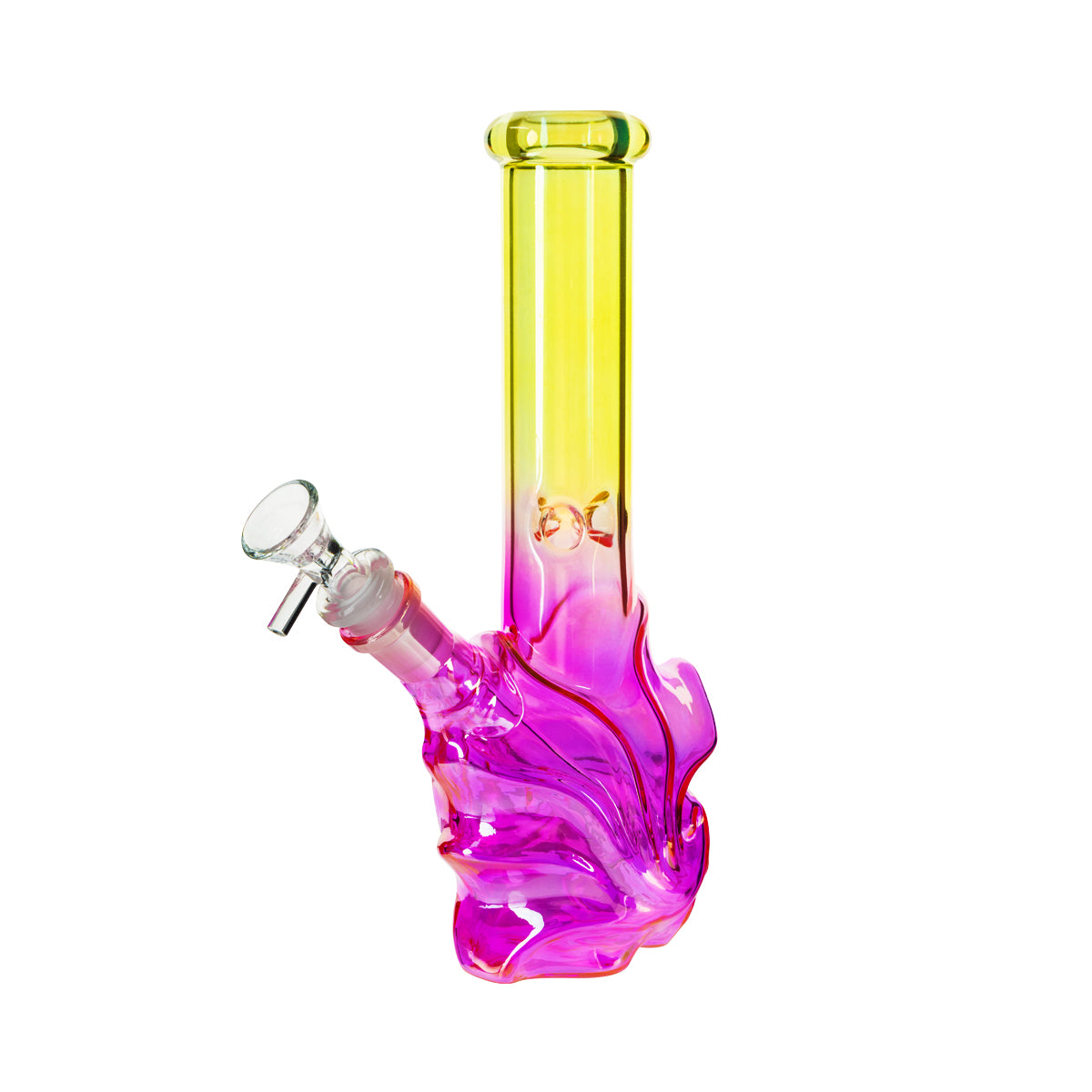10" 4mm Wave Base Beaker Waterpipe - Assorted Colors - High Life Goods - Lemon Yellow / Amethyst Pink