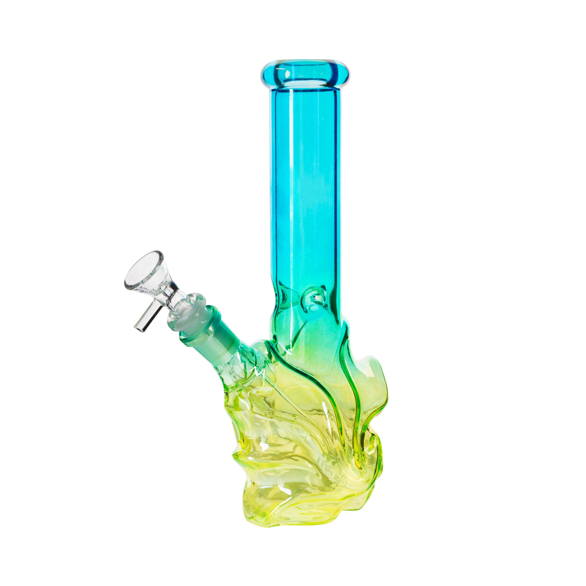 10" 4mm Wave Base Beaker Waterpipe - Assorted Colors - High Life Goods - Cyan Blue / Electric Yellow