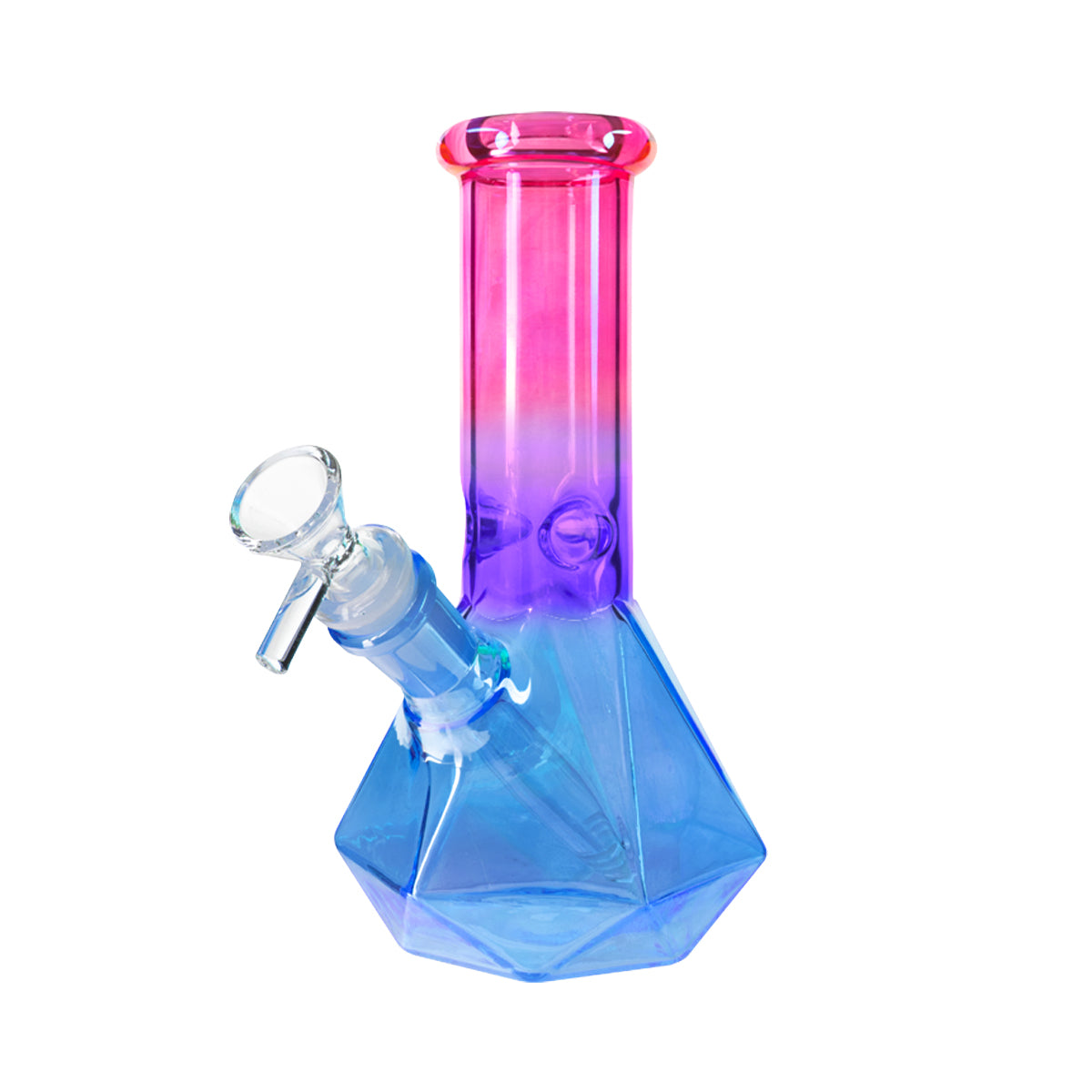 7" 4mm Hexagon Base Beaker Waterpipe - Assorted Colors - High Life Goods - Hot Pink / Cyan Blue