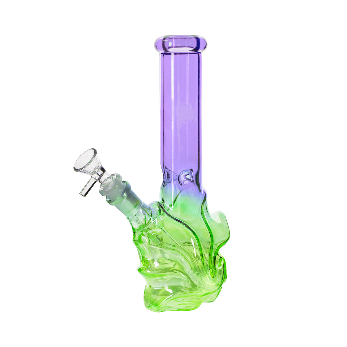 10" 4mm Wave Base Beaker Waterpipe - Assorted Colors - High Life Goods - Lavender Purple / Lime Green