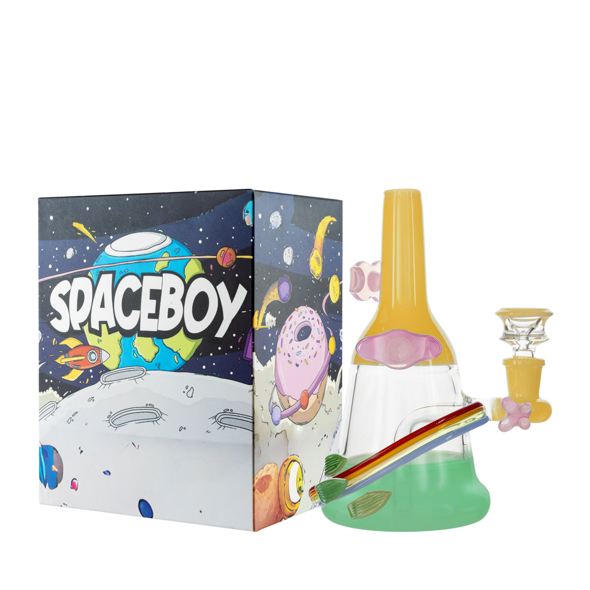 7" Spaceboy Colorful Waterpipe - Various Colors - High Life Goods - Yellow and Green