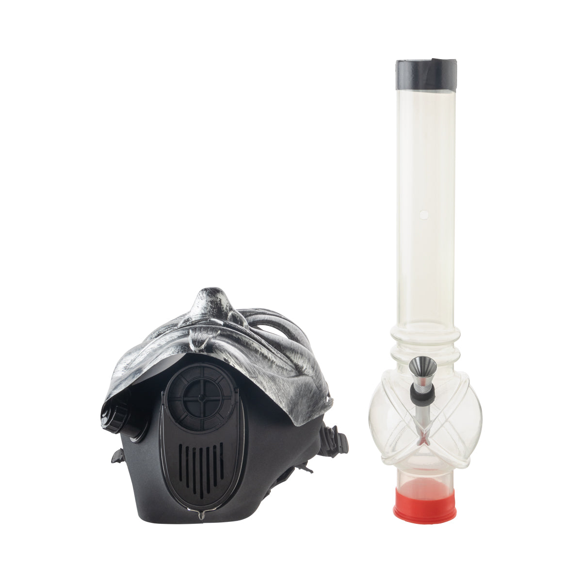 12" Guy Fawkes Gas Mask w/ Acrylic Waterpipe - Silver - High Life Goods