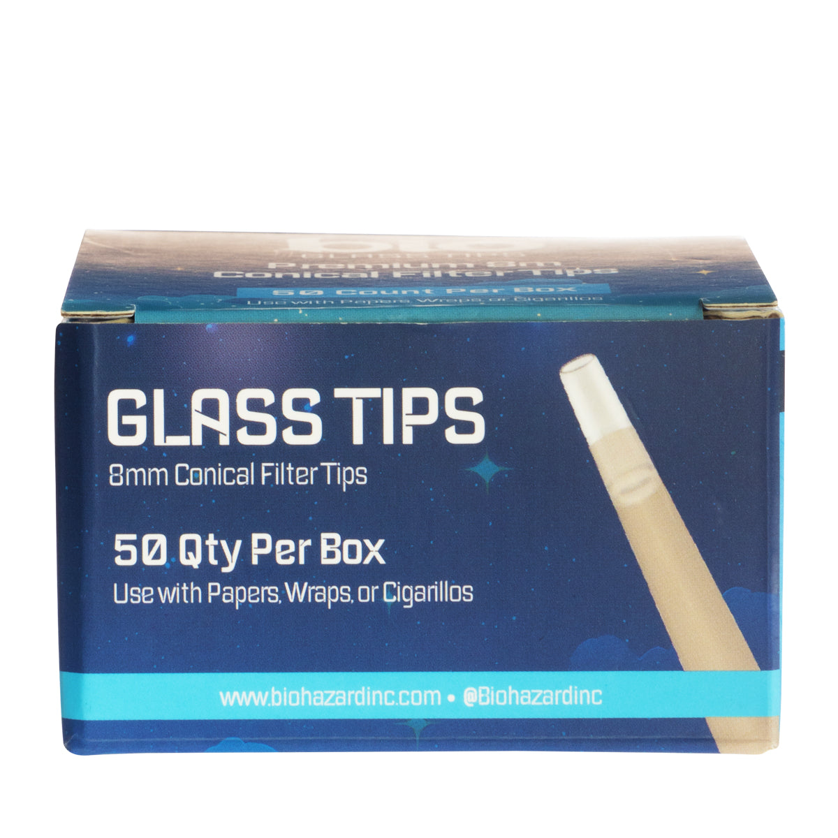 BIO Glass USA Glass Tips - 8mm 'Conical Filter Tips' - 50 Count - Biohazard Inc