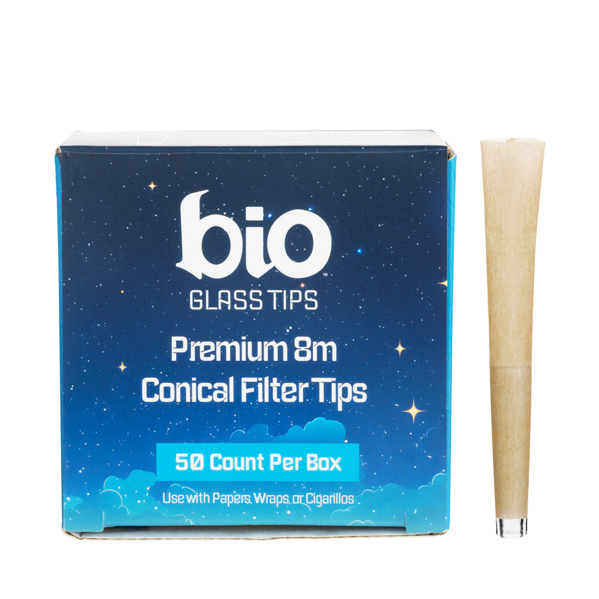 BIO Glass USA Glass Tips - 8mm 'Conical Filter Tips' - 50 Count - Biohazard Inc