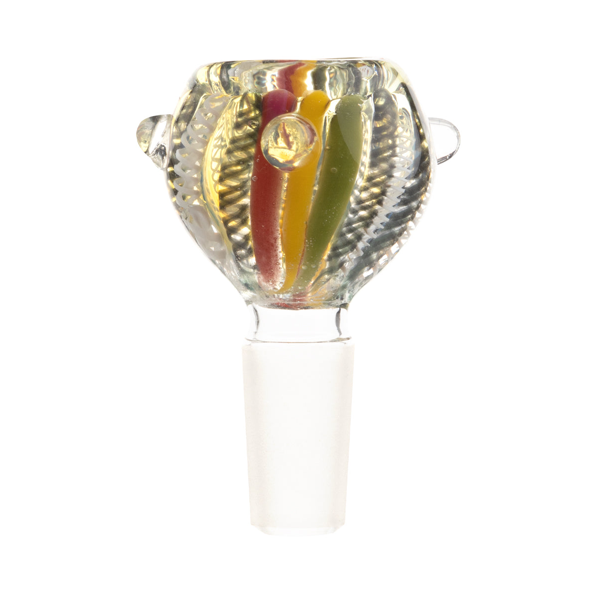Rasta Stripe with White Lattacino Glass Bowl - 14mm Male - High Life Goods