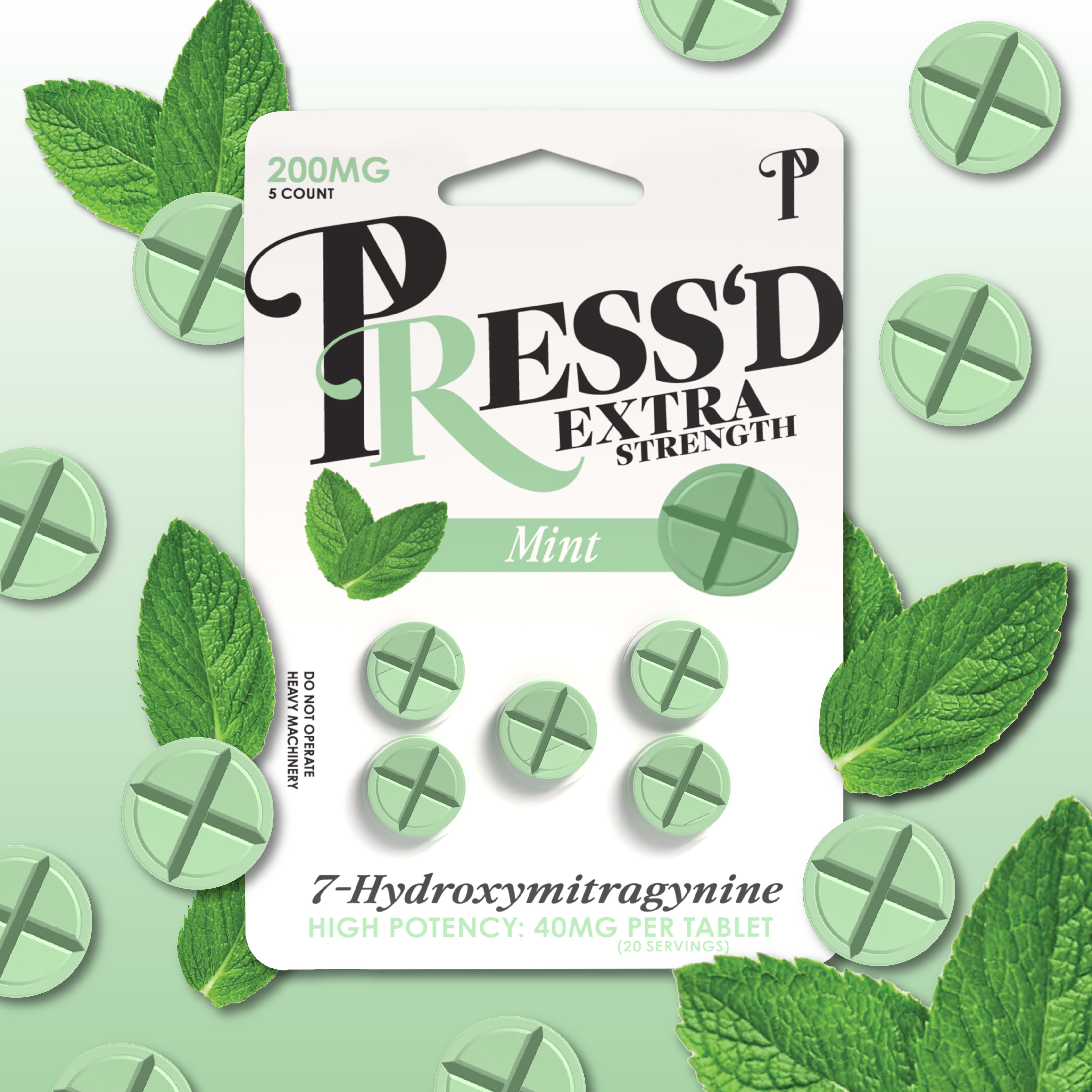 Press'D 7-Hydroxy Tablets - 40mg x 5 - Various Flavors - Mint Flavor - High Life Goods