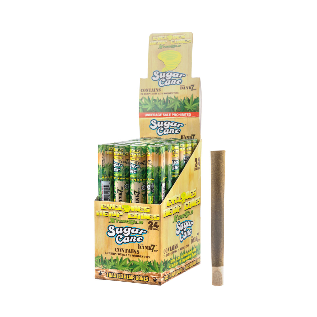 Cyclones X-Tra Slow Burn Pre-Rolled Hemp Cones - 24 Count Sugar Cane