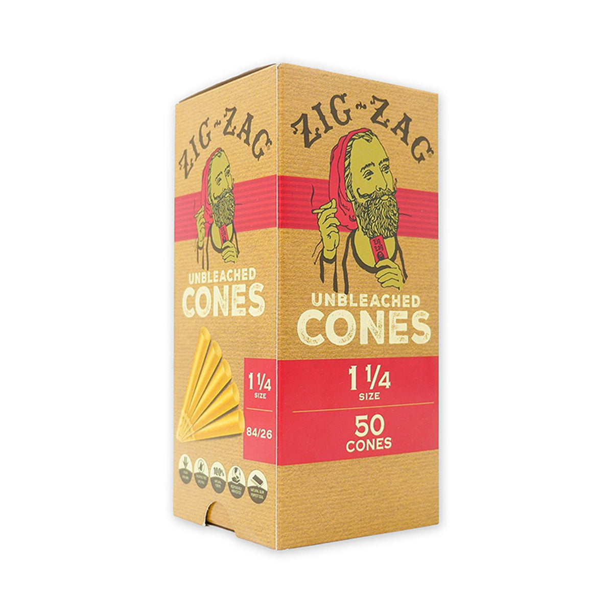Zig Zag 1.25" Cones - Unbleached Brown - 50 Count
