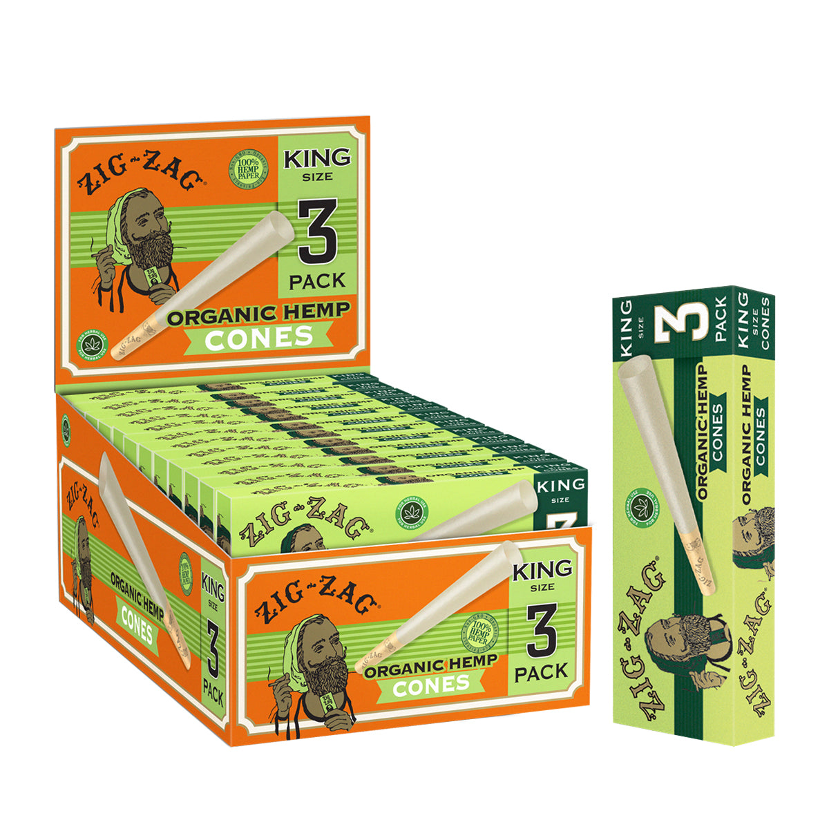 Zig Zag King Size Organic Hemp Pre-Rolled Cones - Various Counts - High Life Goods - 1 Pack - 24 Pack