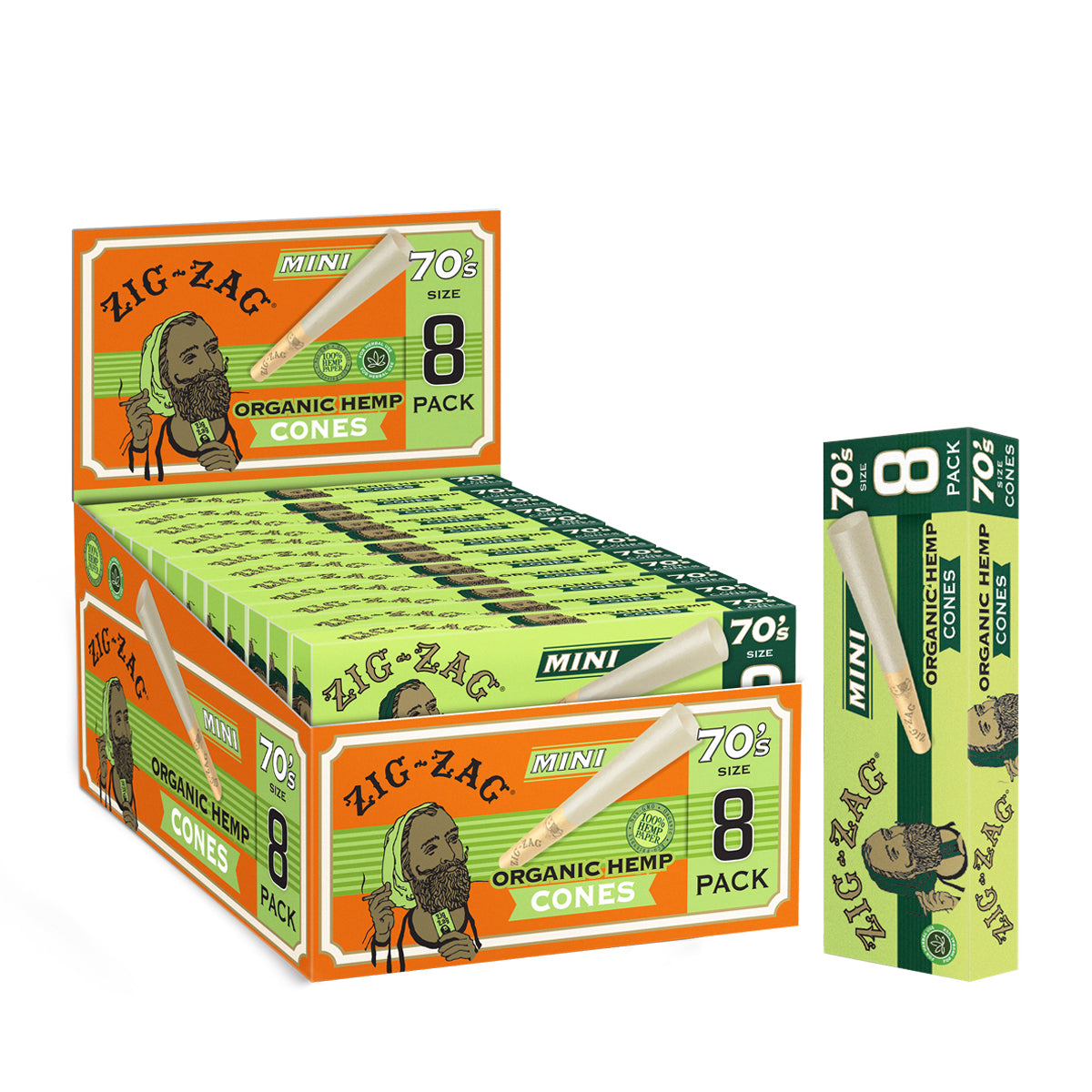 Zig Zag 70's Mini Size Organic Hemp Pre-Rolled Cones - Various Counts - High Life Goods - 1 Pack - 24 Pack
