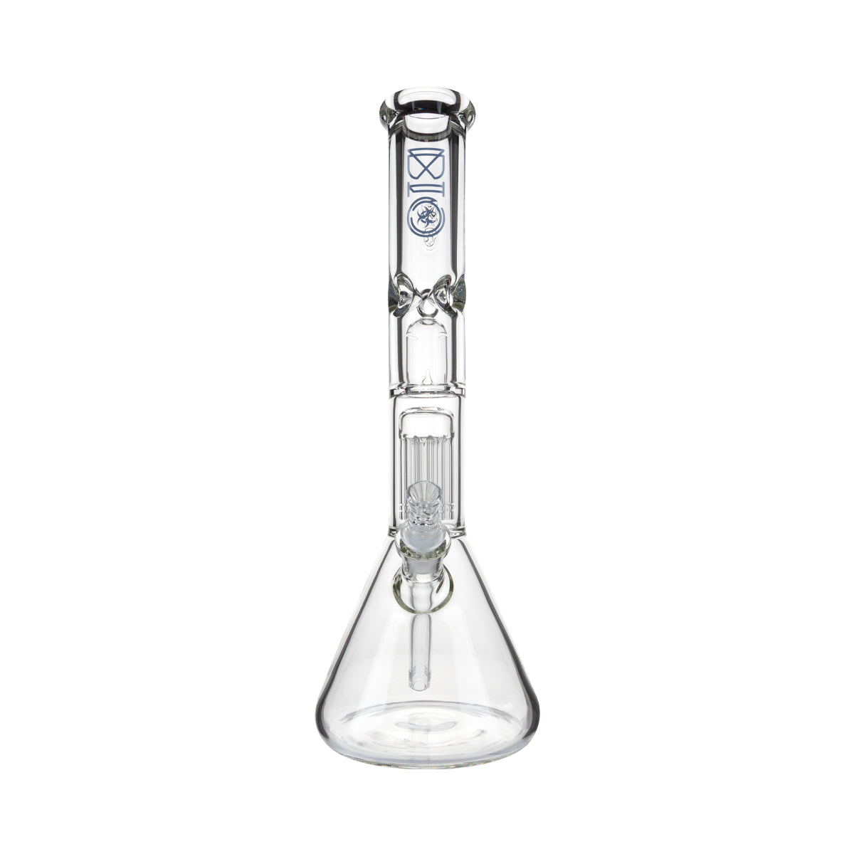 BIO Glass | 16" Single Chamber 10-Arm Tree + Splash Guard Heavy Beaker | 50mm x 9mm - Blue