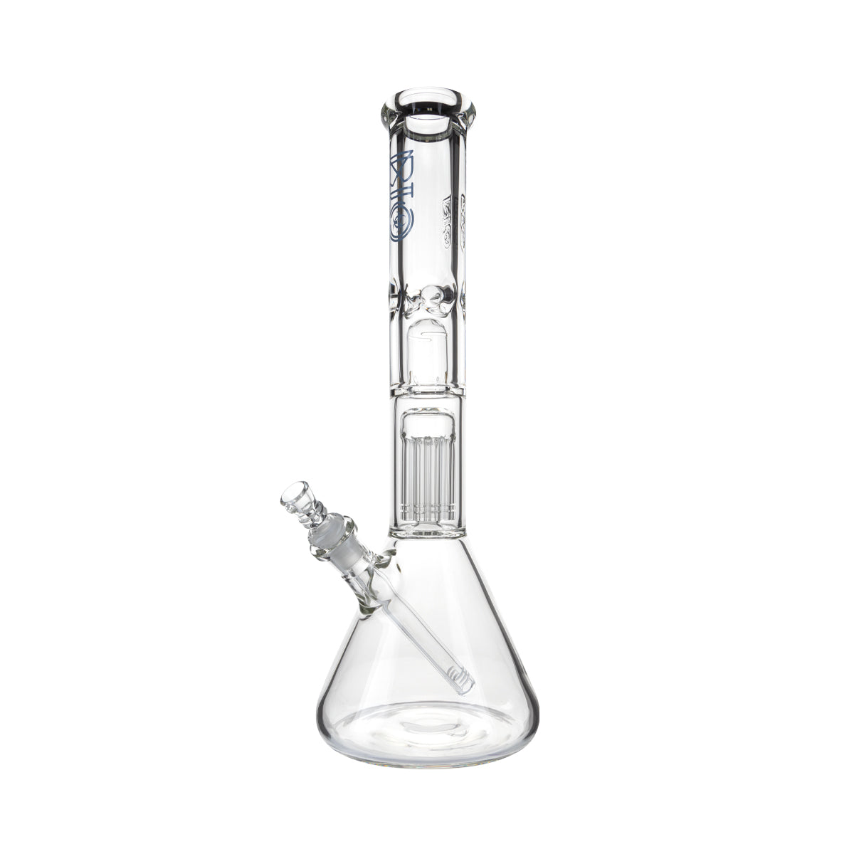 BIO Glass | 16" Single Chamber 10-Arm Tree + Splash Guard Heavy Beaker | 50mm x 9mm - Blue