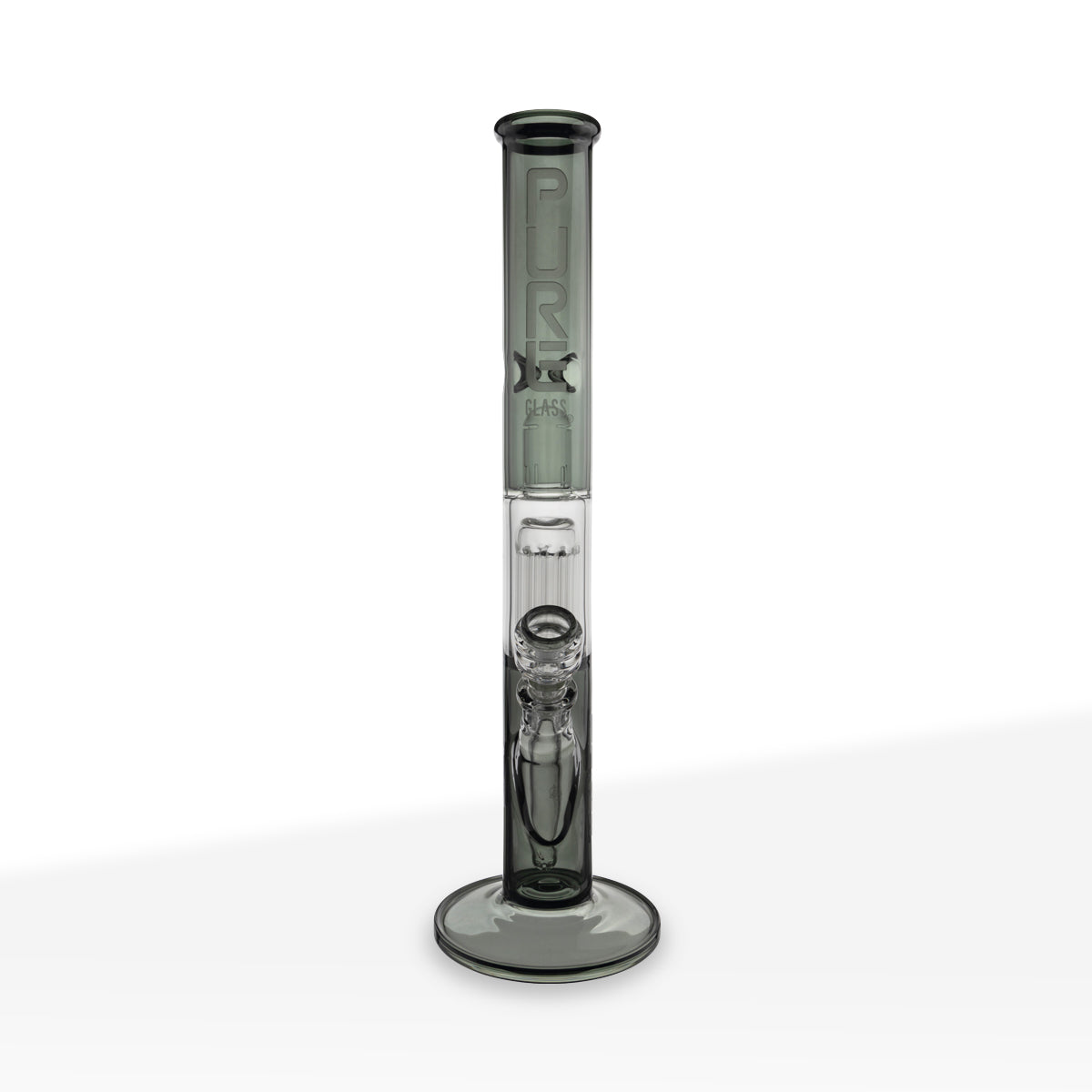 PURE Glass 10-Arm Tree Percolator 18" Straight Water Pipe - Smoke Black - High Life Goods