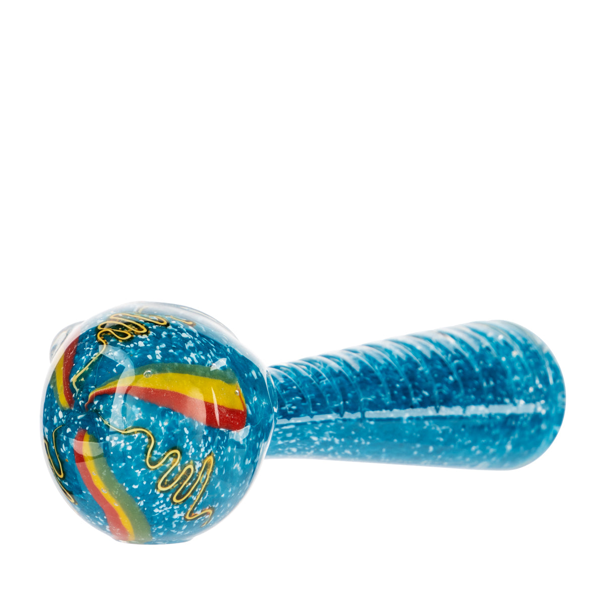4” Classic Glass Spoon Heavy Frit w/ Dichro Hand Pipe - Assorted Colors - High Life Goods - Cyan Blue