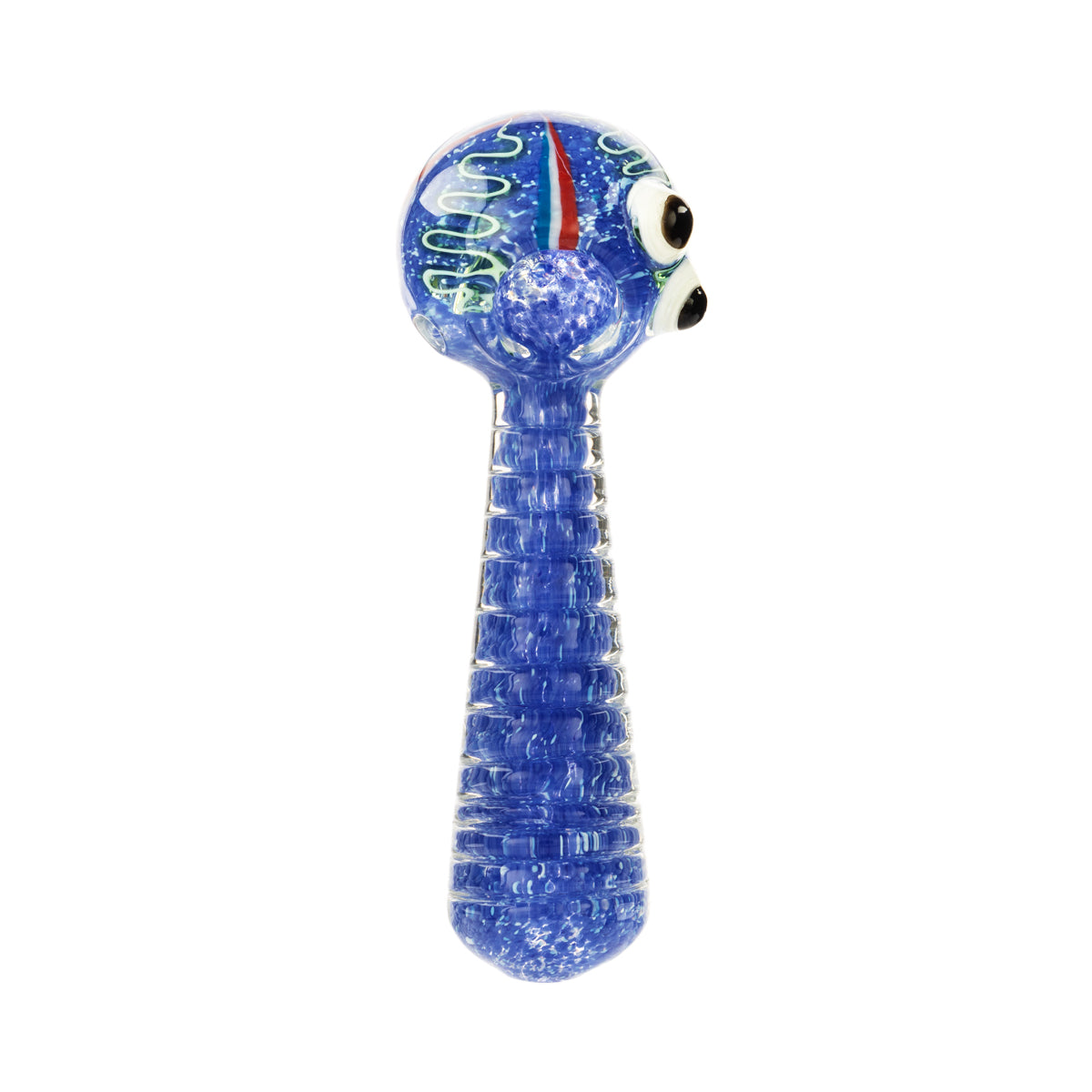 4” Classic Glass Spoon Heavy Frit w/ Dichro Hand Pipe - Assorted Colors - High Life Goods - Indigo Blue