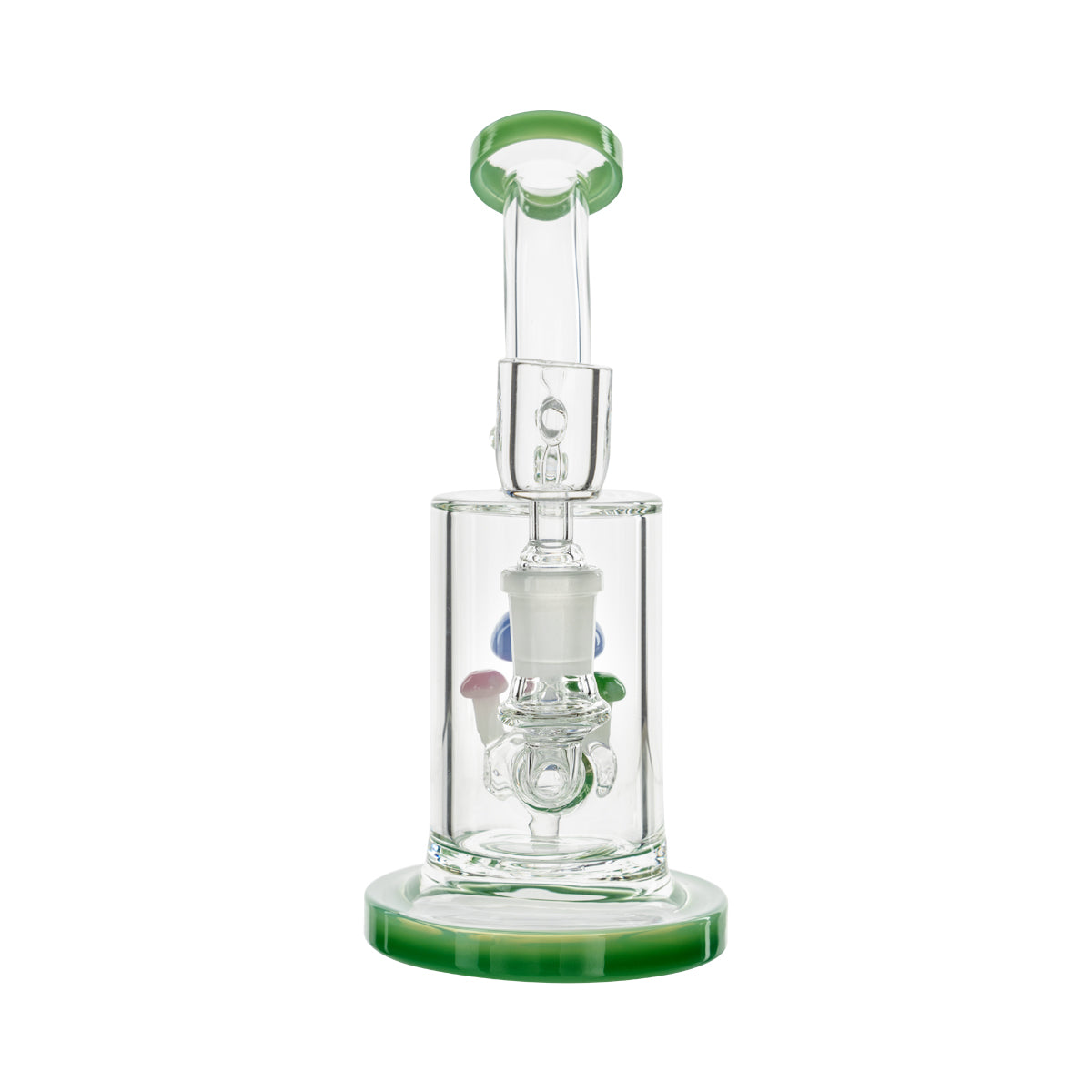 7" Dab Rig w/ Glass Mushrooms on Perc - Various Colors - High Life Goods - Jade Green
