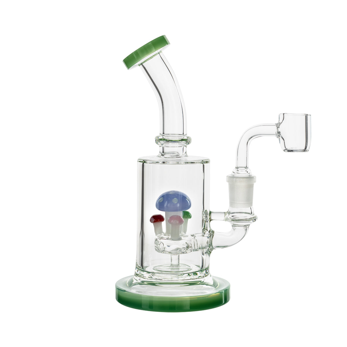 7" Dab Rig w/ Glass Mushrooms on Perc - Various Colors - High Life Goods - Jade Green