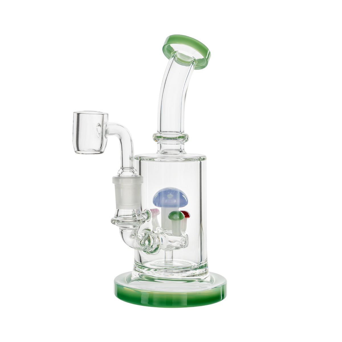 7" Dab Rig w/ Glass Mushrooms on Perc - Various Colors - High Life Goods - Jade Green