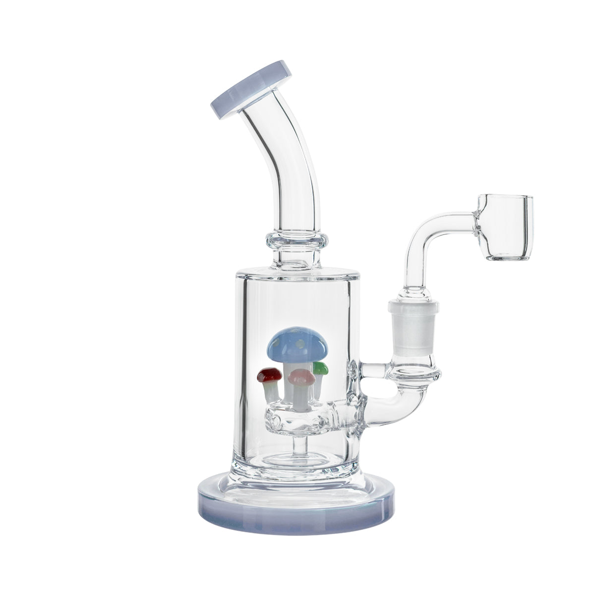 7" Dab Rig w/ Glass Mushrooms on Perc - Various Colors - High Life Goods - Milk Blue