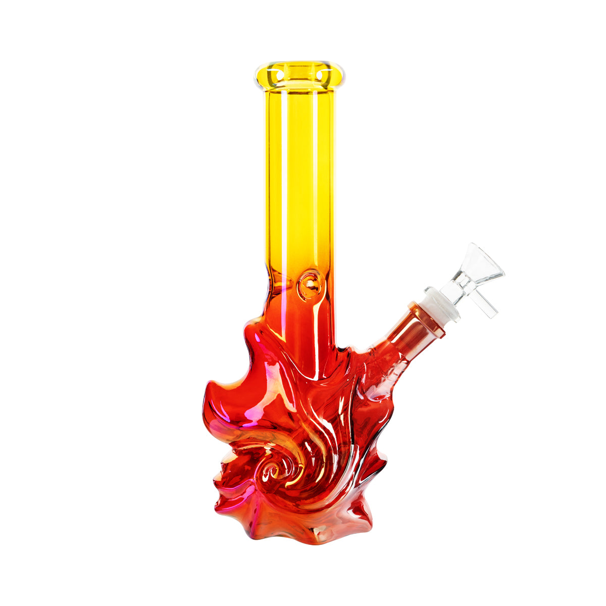 10" 4mm Wave Base Beaker Waterpipe - Assorted Colors - High Life Goods - Lemon Yellow / Ruby Red
