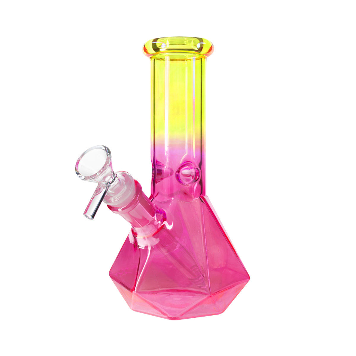 7" 4mm Hexagon Base Beaker Waterpipe - Assorted Colors - High Life Goods - Electric Yellow / Hot Pink