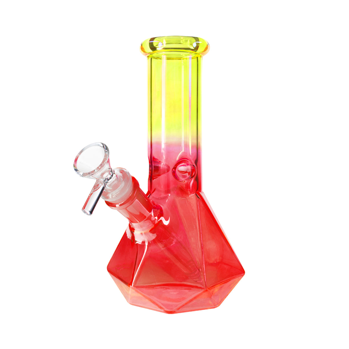 7" 4mm Hexagon Base Beaker Waterpipe - Assorted Colors - High Life Goods - Electric Yellow / Ruby Red